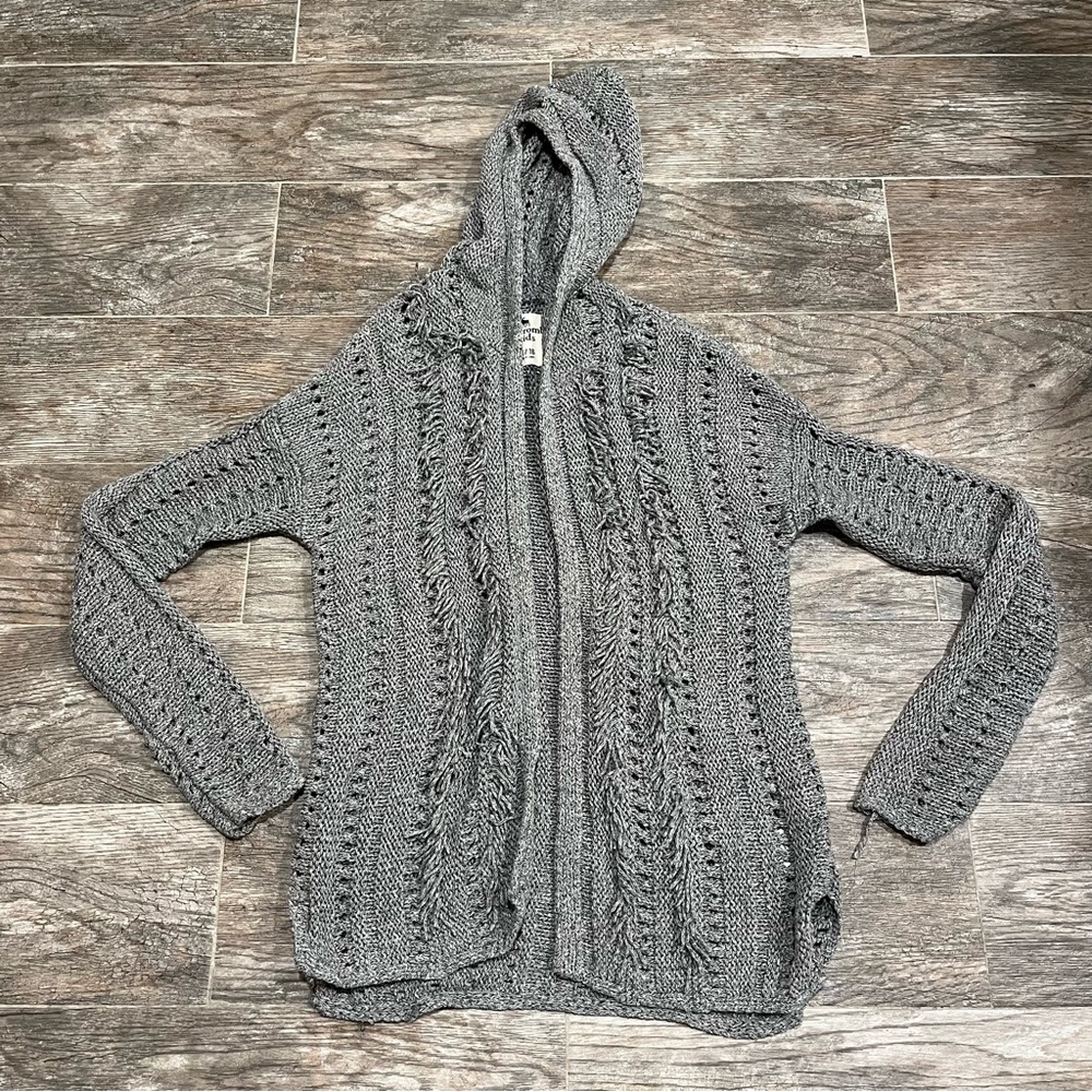 Cozy Hooded Open-Front Cable Knit Sweater - Gray